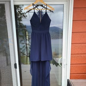 Beautiful Navy Blue High Low Lace Back Dress